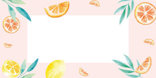 小碎花粉色水果柠檬橙子树叶边框展板背景
